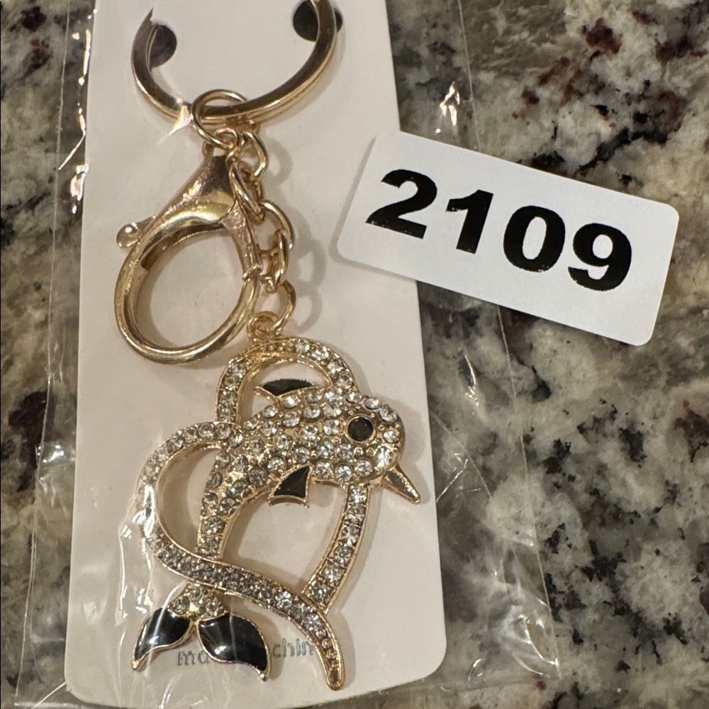 2109 Rhinestone Dolphin Key Ring, Bag Charm